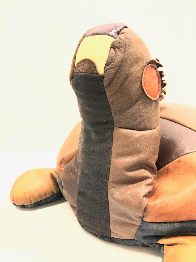 Turtle Animal Pouf Ottoman Footstool Poof Pouffe Mad of Leather, 1970s