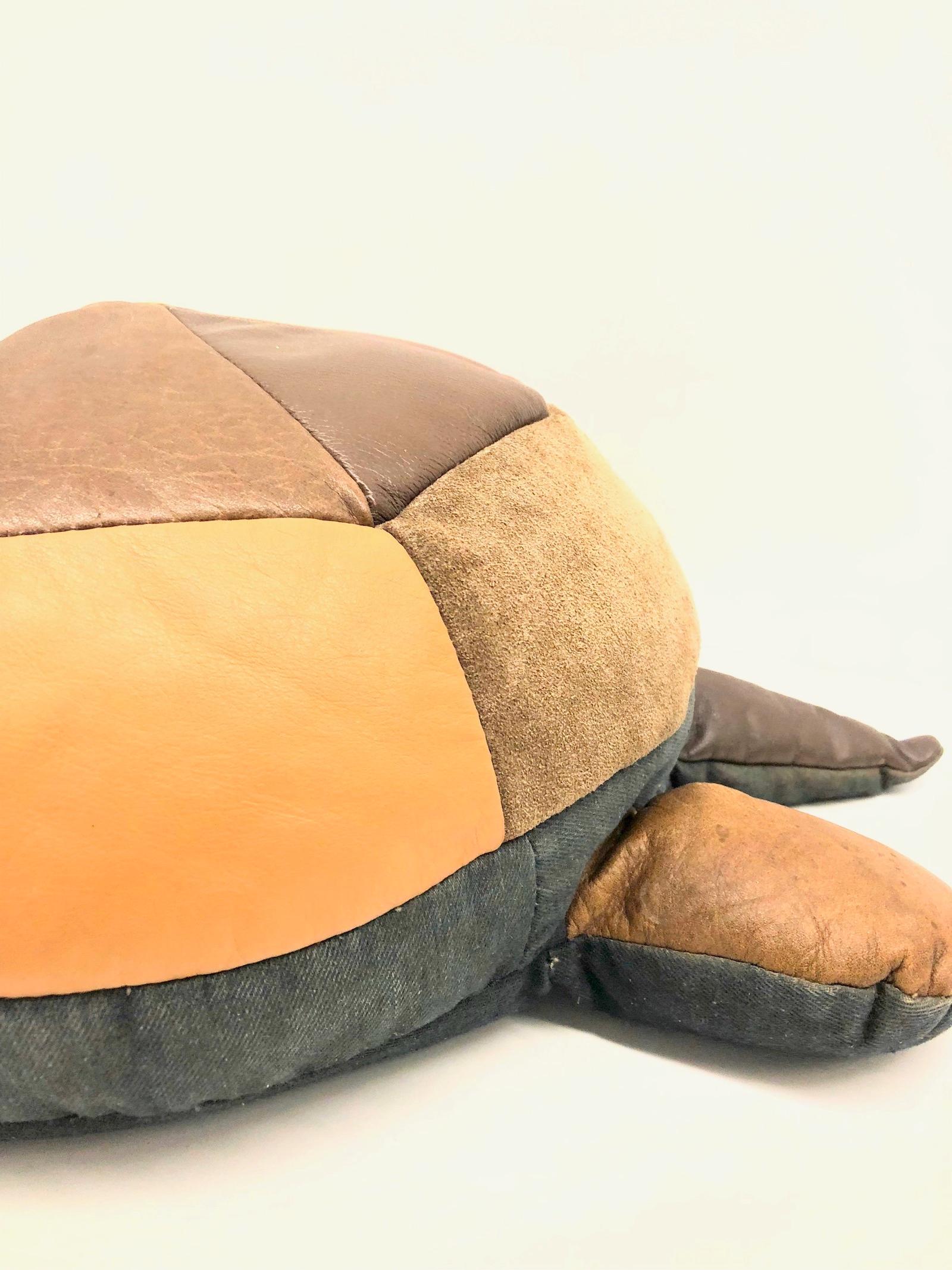 German Turtle Animal Pouf Ottoman Footstool Poof Pouffe Mad of Leather, 1970s