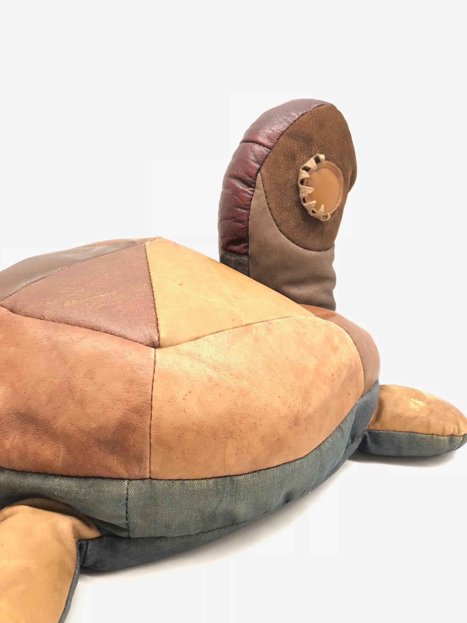 Late 20th Century Turtle Animal Pouf Ottoman Footstool Poof Pouffe Mad of Leather, 1970s