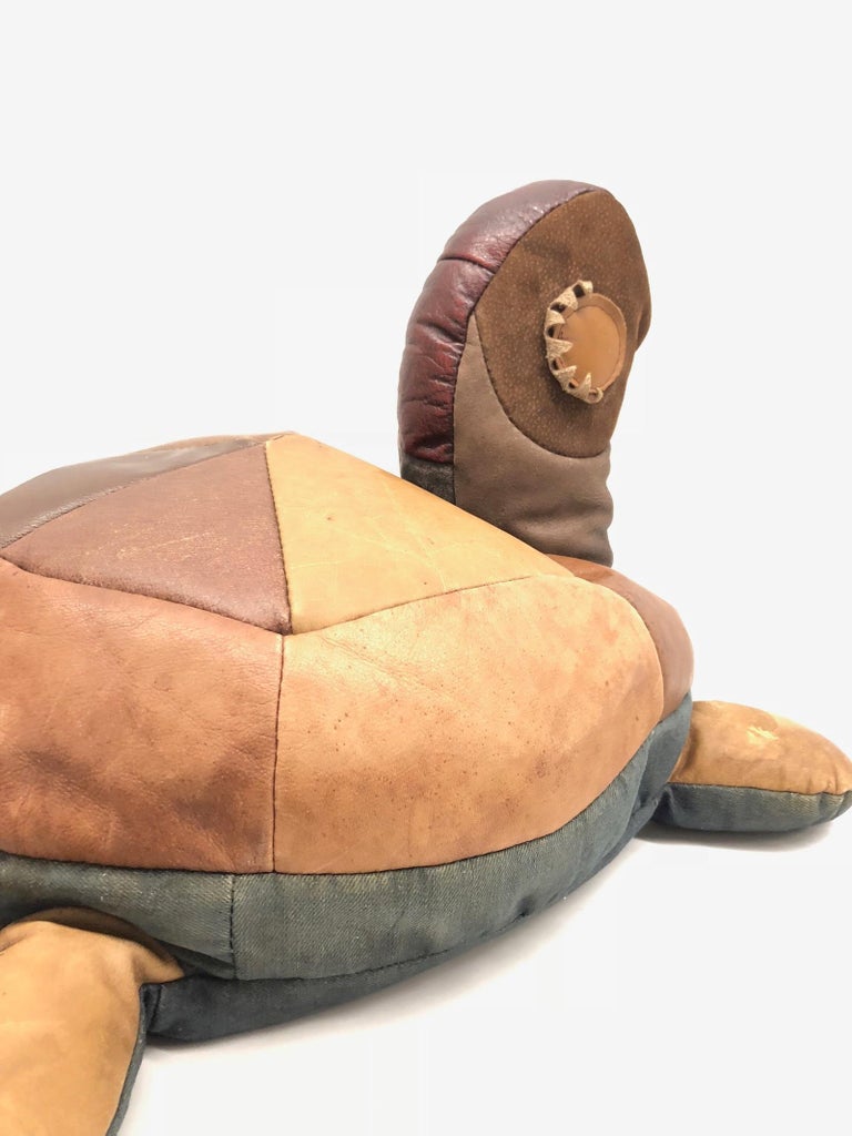 Turtle Animal Pouf Ottoman Footstool Poof Pouffe Mad of Leather, 1970s