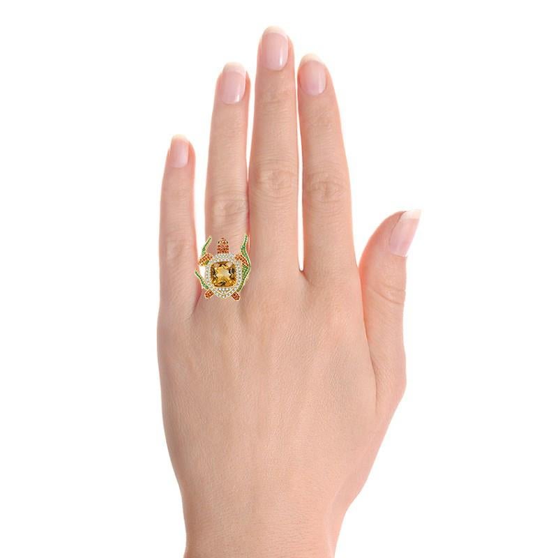 For Sale:  Turtle Cocktail Ring Made of Citrine, Orange Sapphires, Tsavorites and Diamonds 3