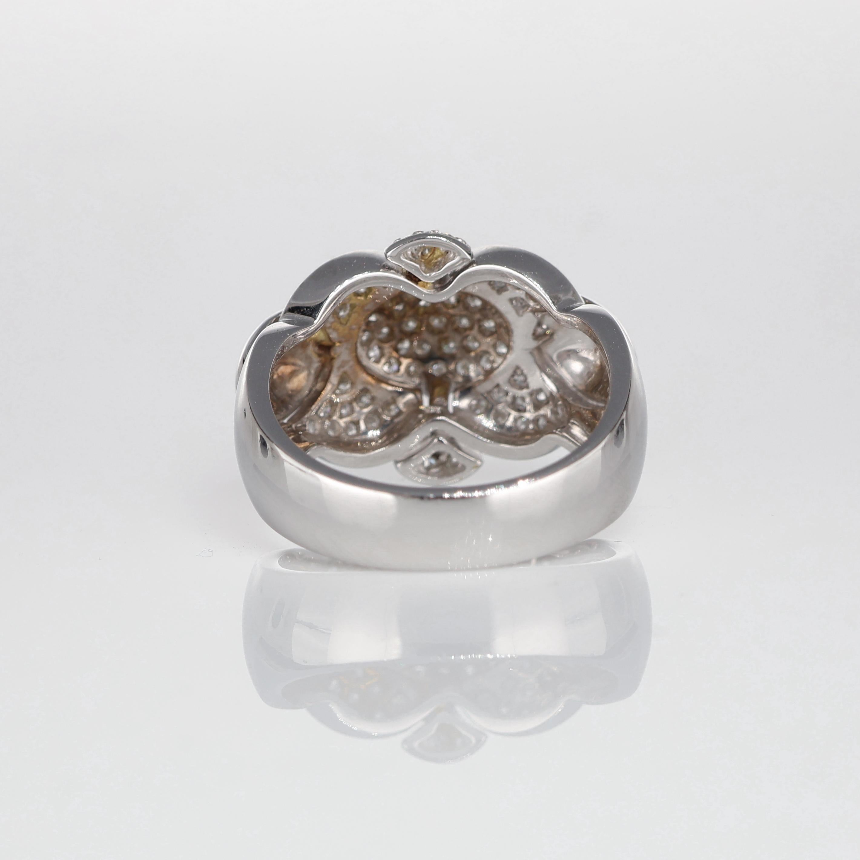 Women's or Men's Turtle Collection Ring in Rhodium-Plated Gold with Pave Diamonds For Sale