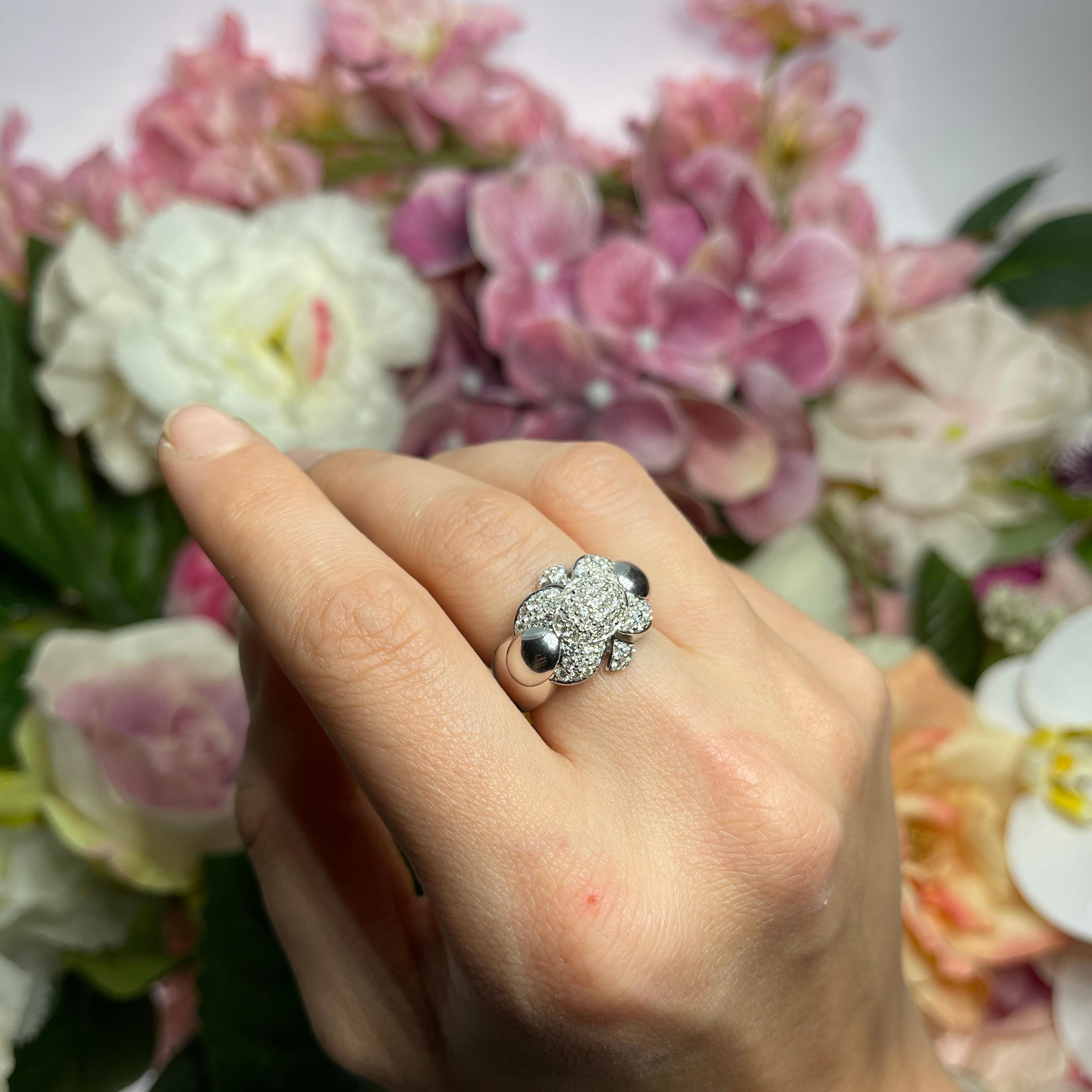 Turtle Collection Ring in Rhodium-Plated Gold with Pave Diamonds For Sale 2