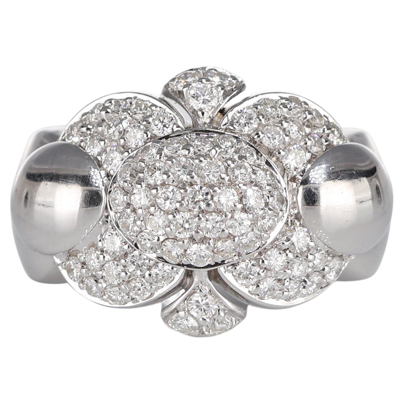 Turtle Collection Ring in Rhodium-Plated Gold with Pave Diamonds For Sale