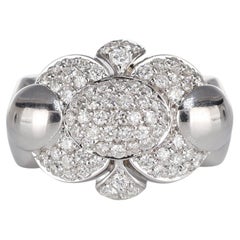 Turtle Collection Ring in Rhodium-Plated Gold with Pave Diamonds