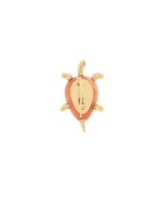 Artisan 14kt Yellow Gold Turtle Brooch with Coral and Diamonds, Italy