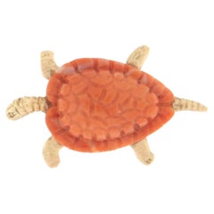 14 Karat Gelbgold Brosche mit Schildkrötenkoralle und Diamanten