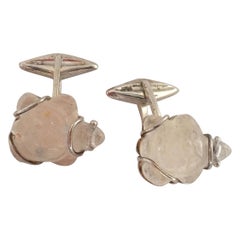 Boutons de manchette forme de tortue en cristal de roche et argent