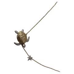 Turtle Diamond Pendant Necklace 14 Karat Sea Pendant
