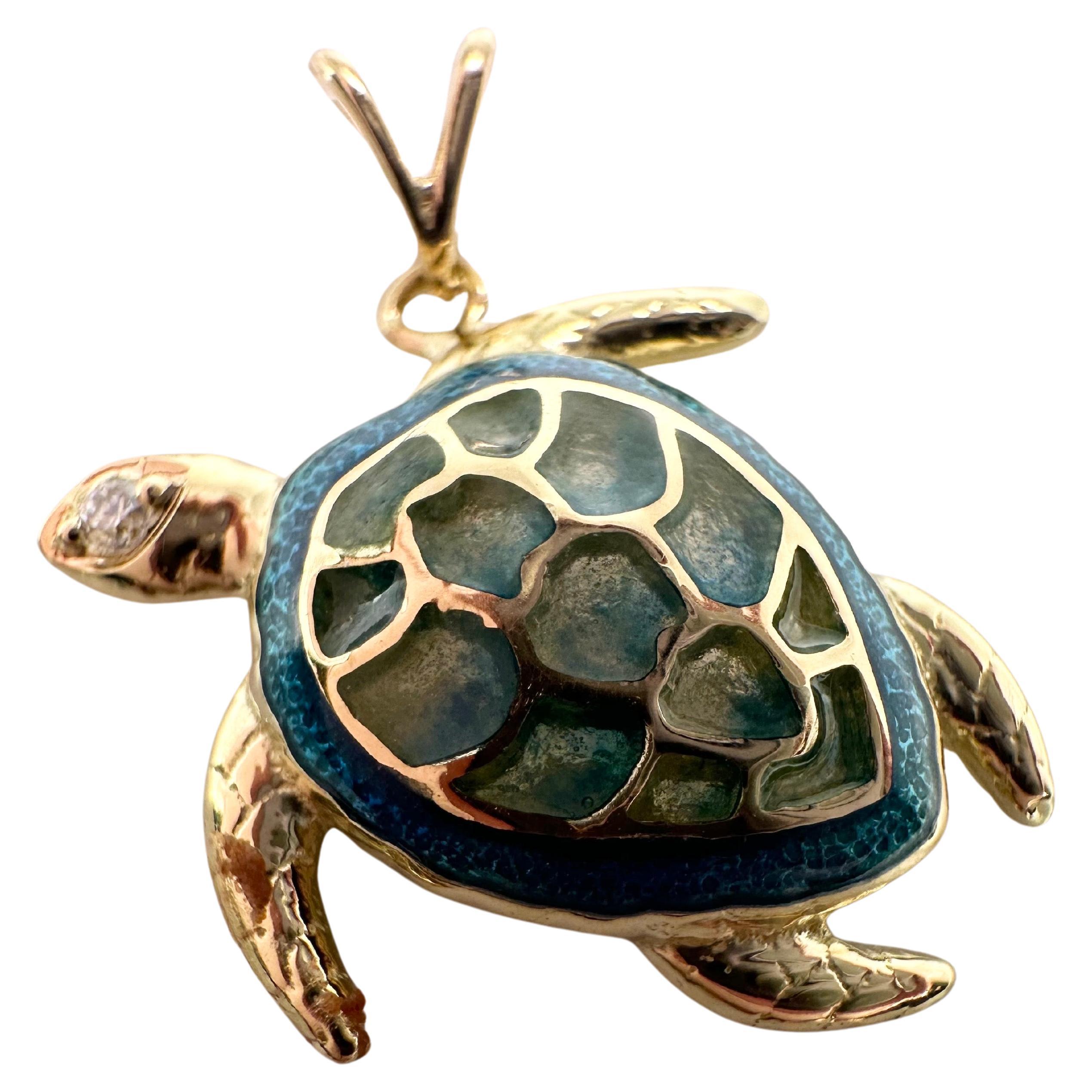 Turtle Diamond pendant necklace with enamel 18KT solid gold