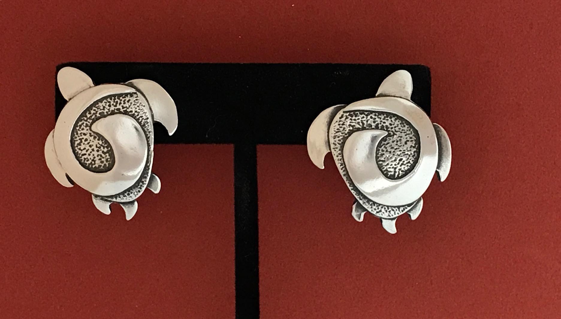 Contemporary Turtle earrings, Melanie Yazzie cast silver post earrings Turtles contemporary  For Sale