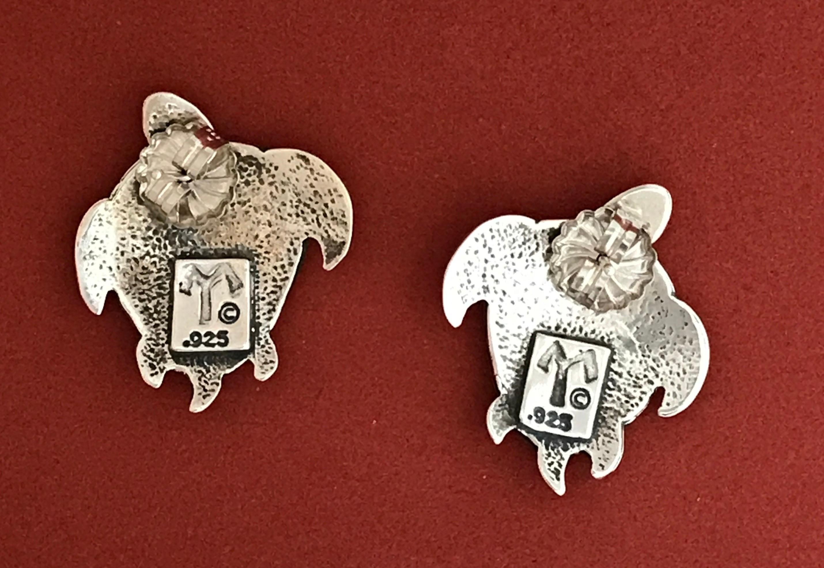 Turtle earrings, Melanie Yazzie, silver, post earrings, Turtles, contemporary  In New Condition For Sale In Santa Fe, NM