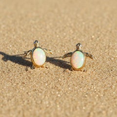 Turtle earrings studs with opals in 14k gold