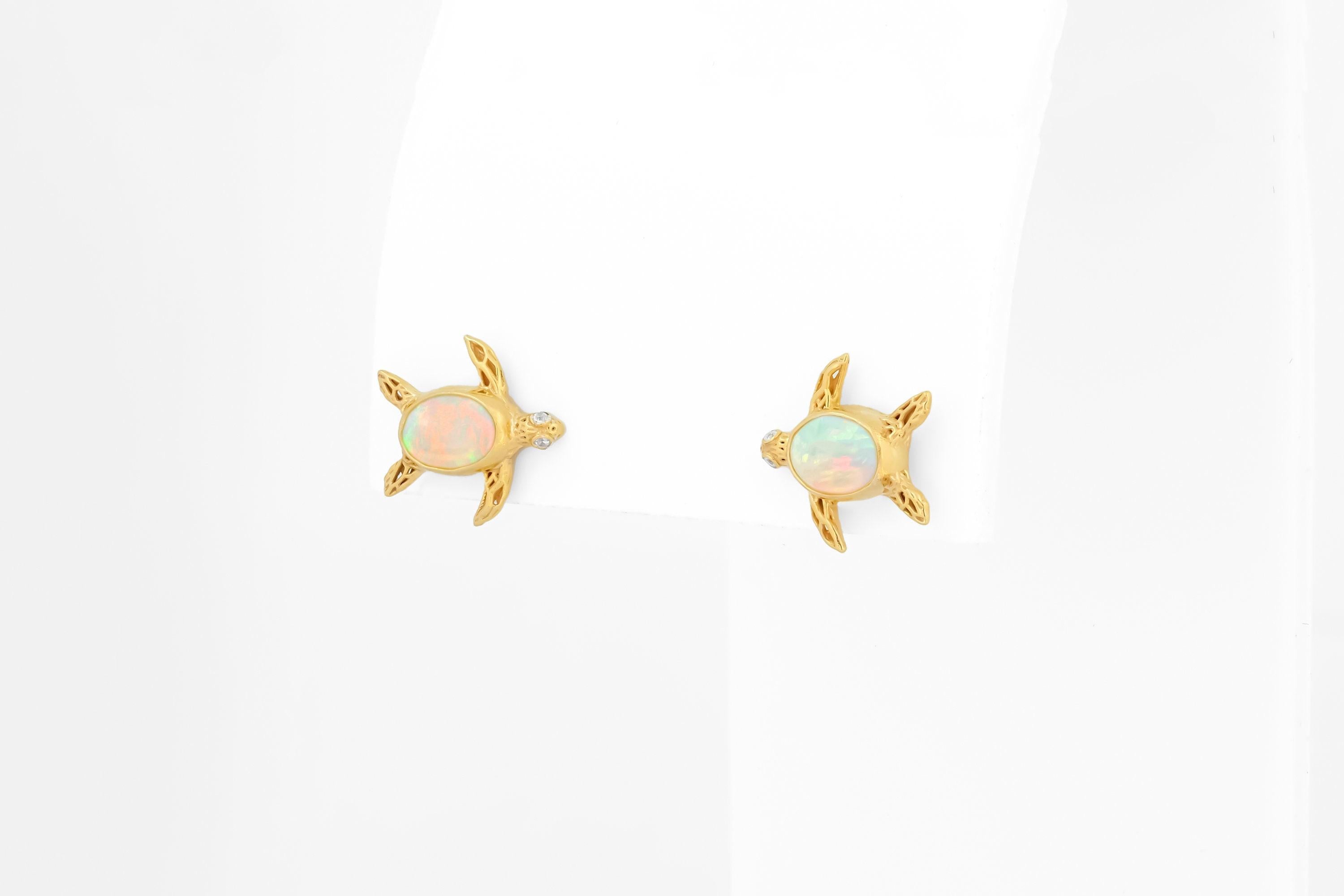 Orecchini tartaruga con opali in oro 14k in vendita 1