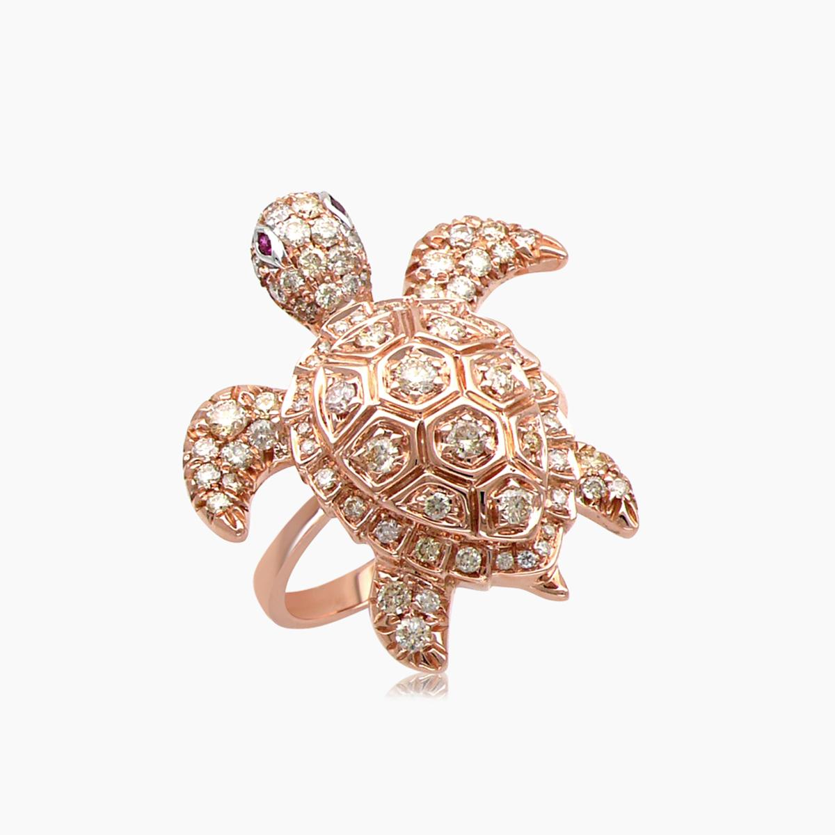 Schildkröte Fancy Diamant Rubin 18K Rose Gold Tier Ring im Zustand „Neu“ im Angebot in Oakton, VA