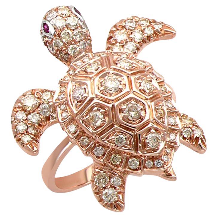 Schildkröte Fancy Diamant Rubin 18K Rose Gold Tier Ring