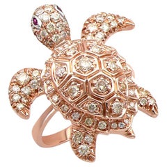 Schildkröte Fancy Diamant Rubin 18K Rose Gold Tier Ring