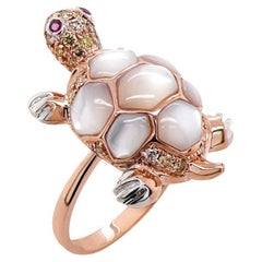 Turtle Fancy Diamond Ruby & White Pearl 18K Rose Gold Animal Ring
