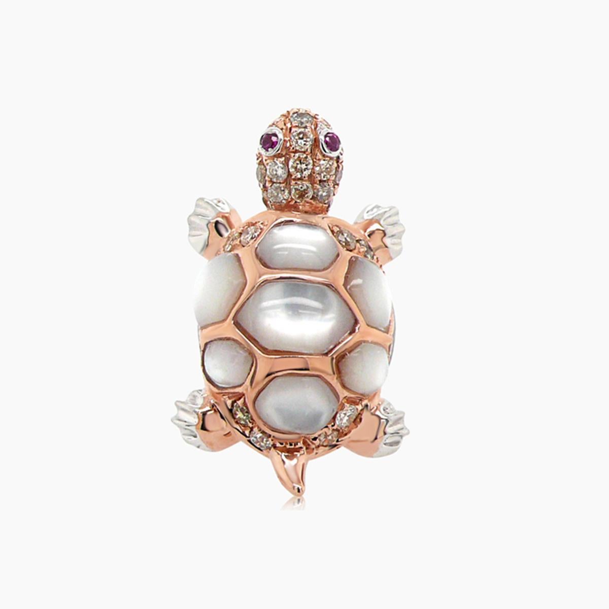 Turtle Fancy Diamond Ruby & White Pearl 18K Rose Gold Ring In New Condition For Sale In Oakton, VA