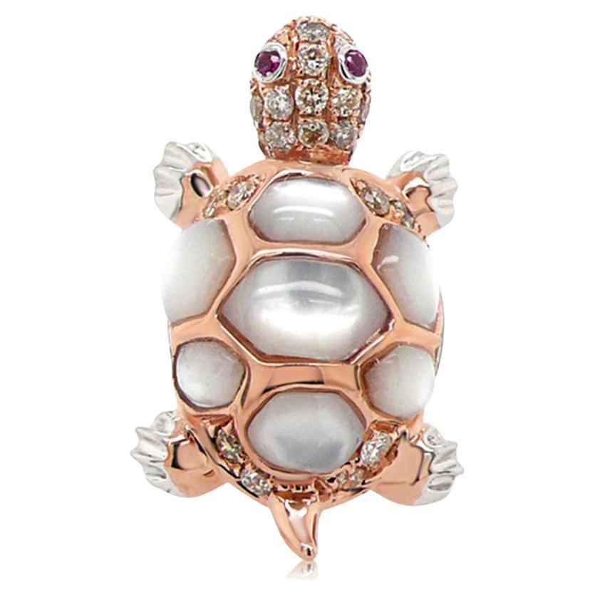 Turtle Fancy Diamond Ruby & White Pearl 18K Rose Gold Ring