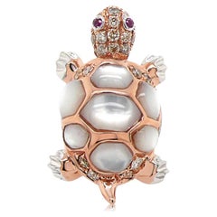 Schildkröte Fancy Diamant Rubin & weiße Perle 18K Rose Gold Ring