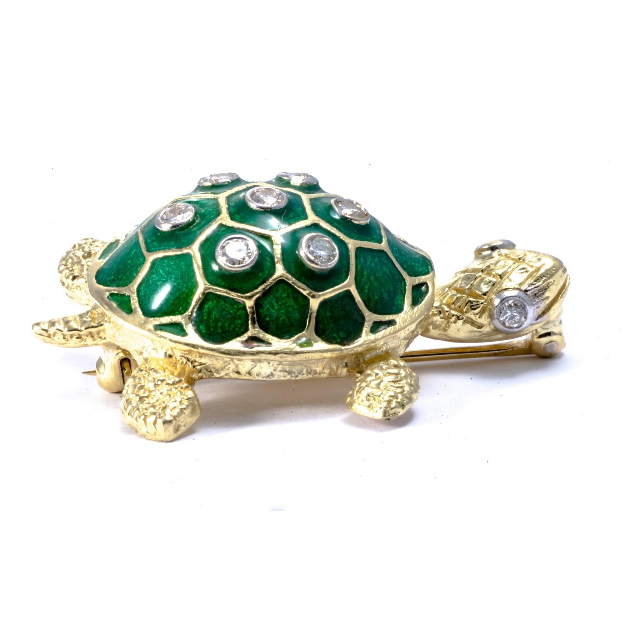 Turtle 18K Gold Enamel Diamond Necklace Enhancer In Good Condition For Sale In Roma, IT