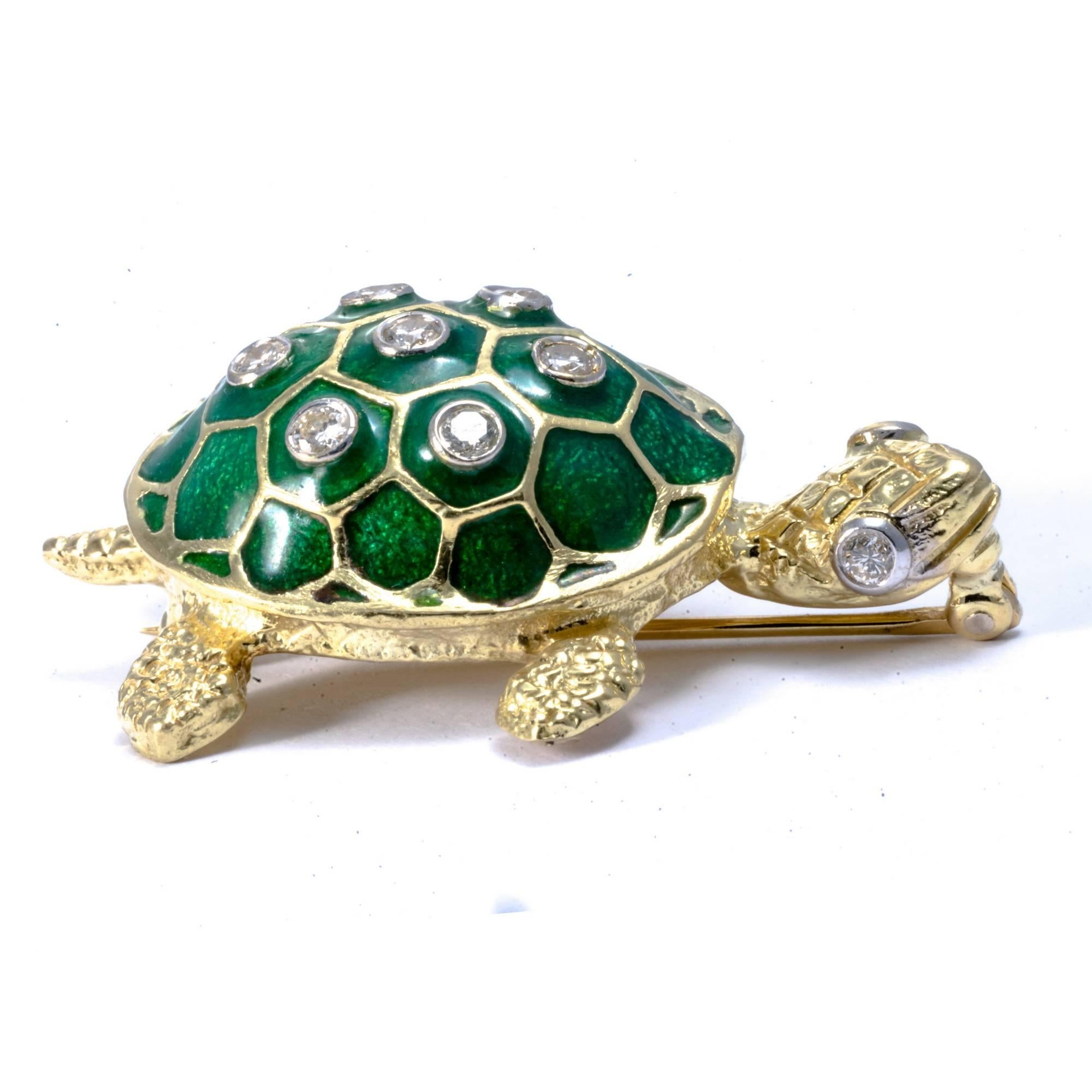 Women's or Men's Turtle 18K Gold Enamel Diamond Necklace Enhancer For Sale