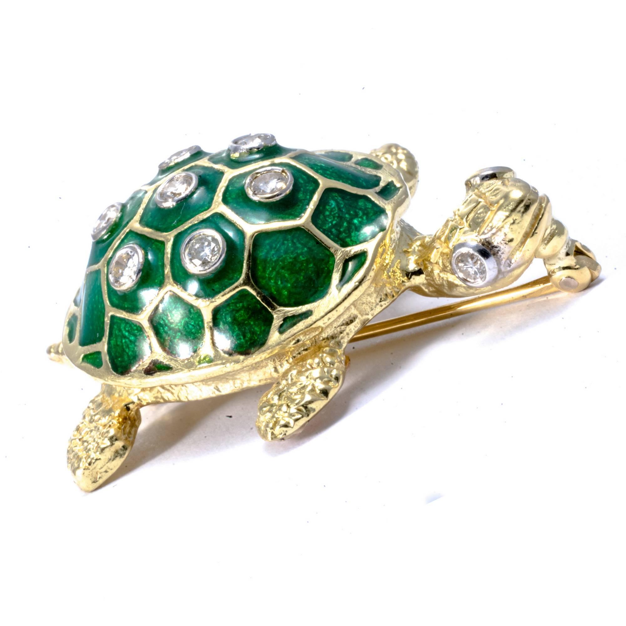 Turtle 18K Gold Enamel Diamond Necklace Enhancer For Sale 1