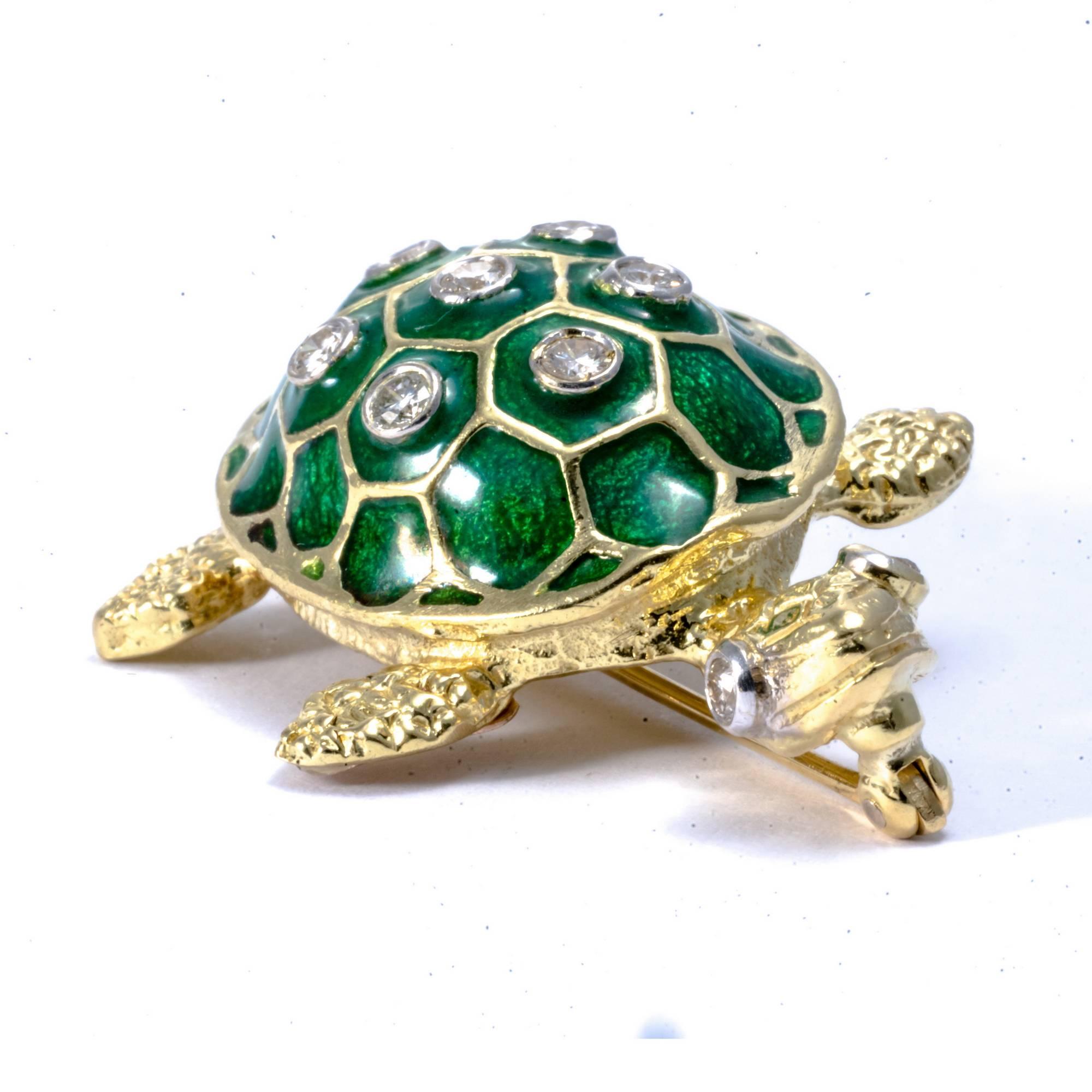 Turtle 18K Gold Enamel Diamond Necklace Enhancer For Sale 2
