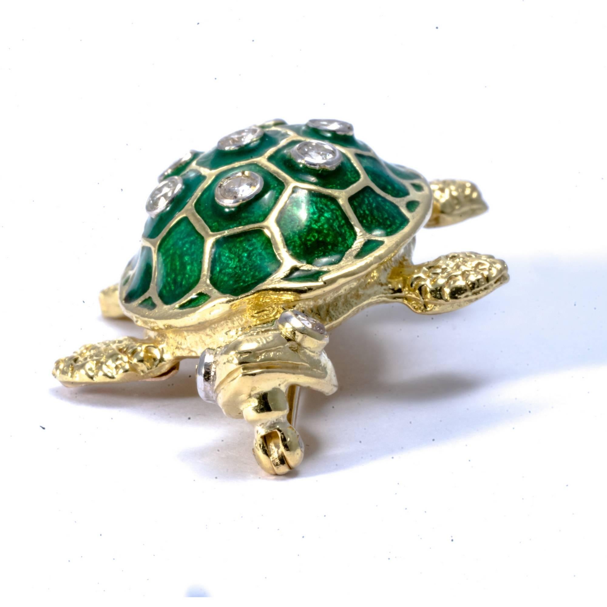 Turtle 18K Gold Enamel Diamond Necklace Enhancer For Sale 3