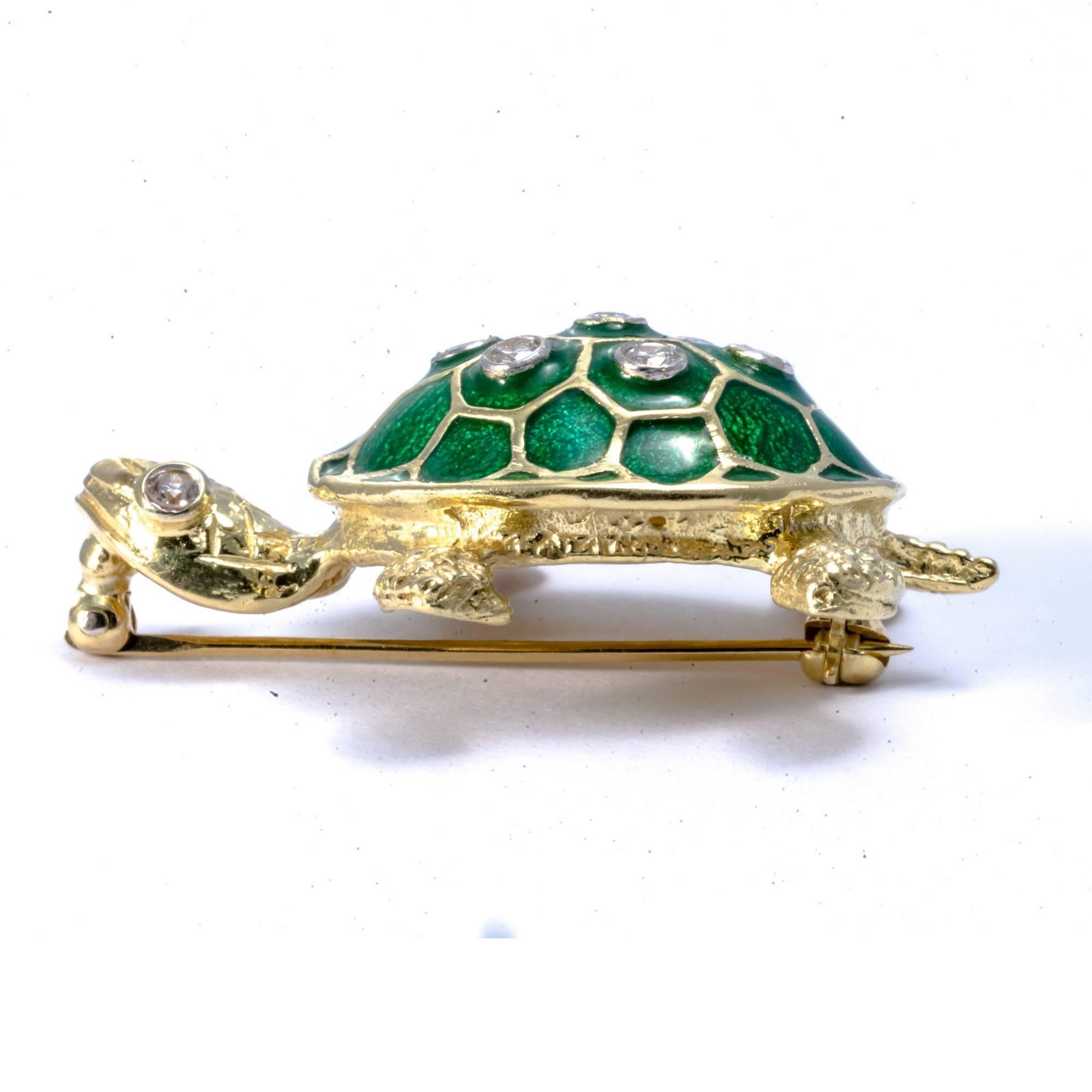 Turtle 18K Gold Enamel Diamond Necklace Enhancer For Sale 4