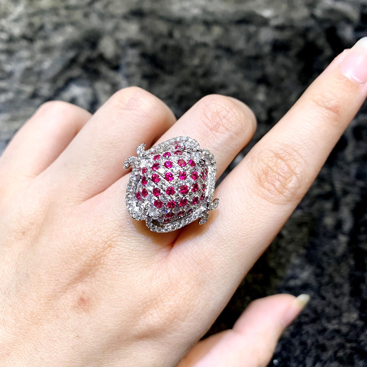 Anglo-Indian 'Turtle' Inspired Vivid Red Ruby and White Diamond Ring For Sale