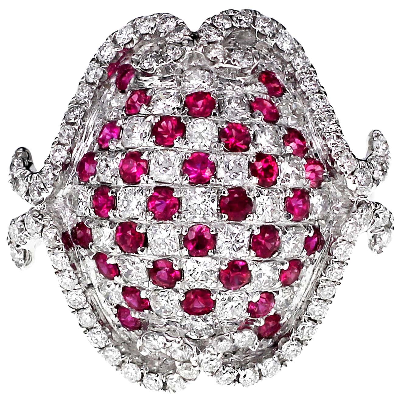 'Turtle' Inspired Vivid Red Ruby and White Diamond Ring For Sale at ...