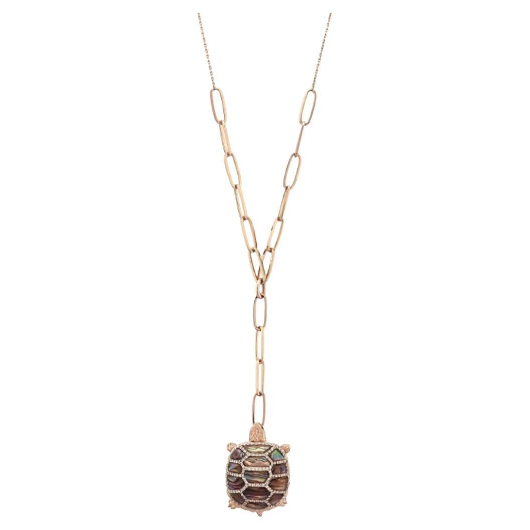 Turtle Light Pendant Necklace Gold/ Tsavorite/ White Diamond For Sale