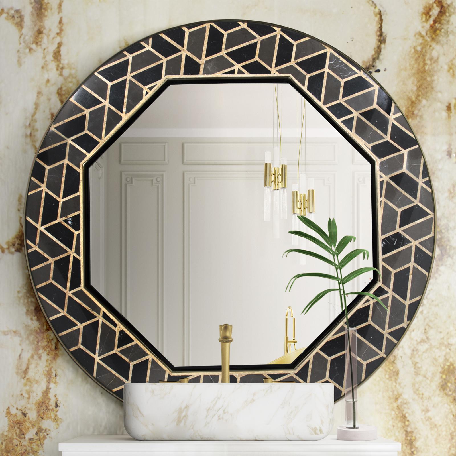 Contemporary Turtle Mirror with Marble and Solid Wood