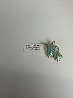 Turtle mother daughter diamond pendant 18KT yellow gold