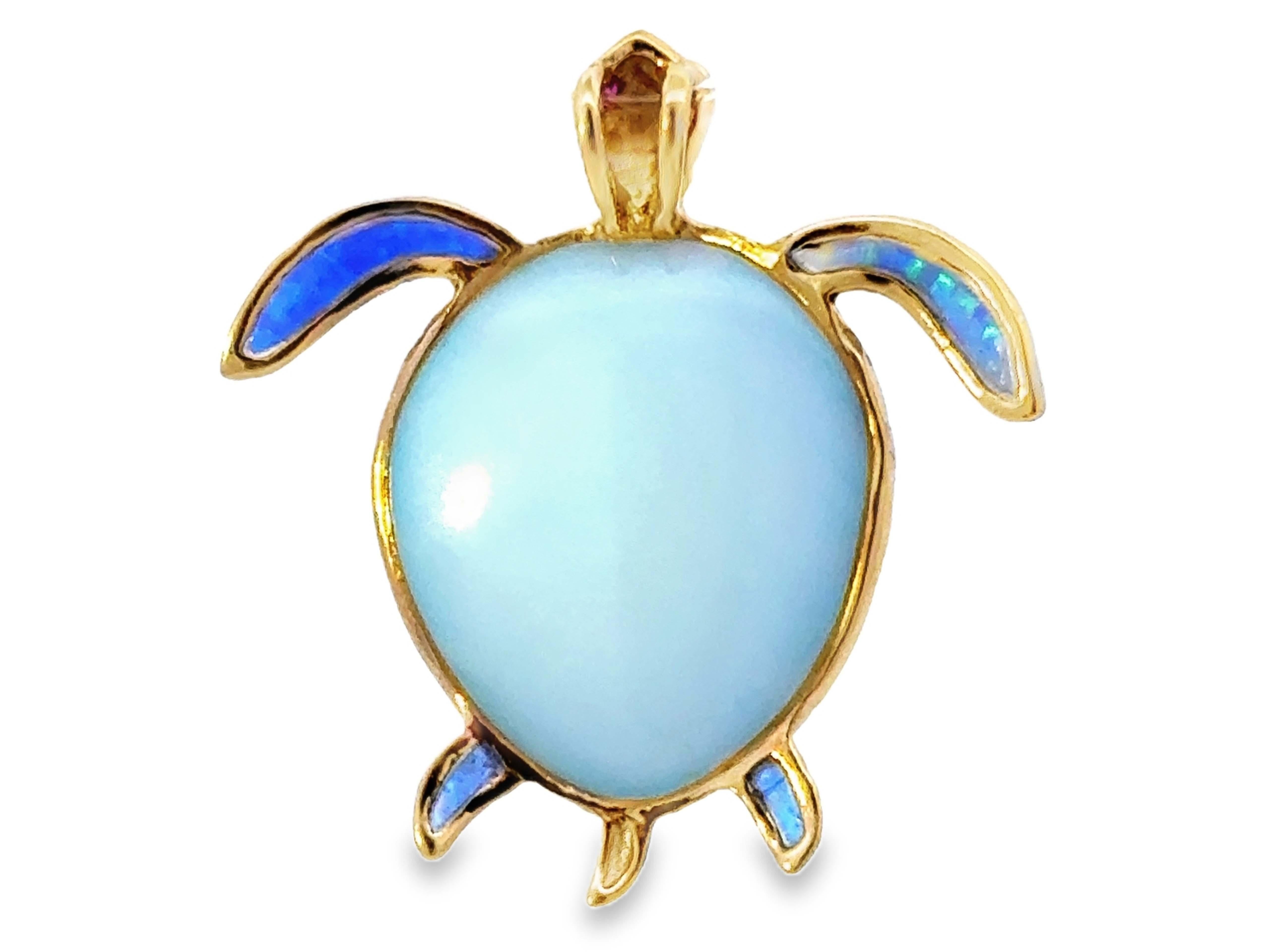 Turtle Opal Intarsien Rubin Augen Anhänger 14k Gelbgold 1