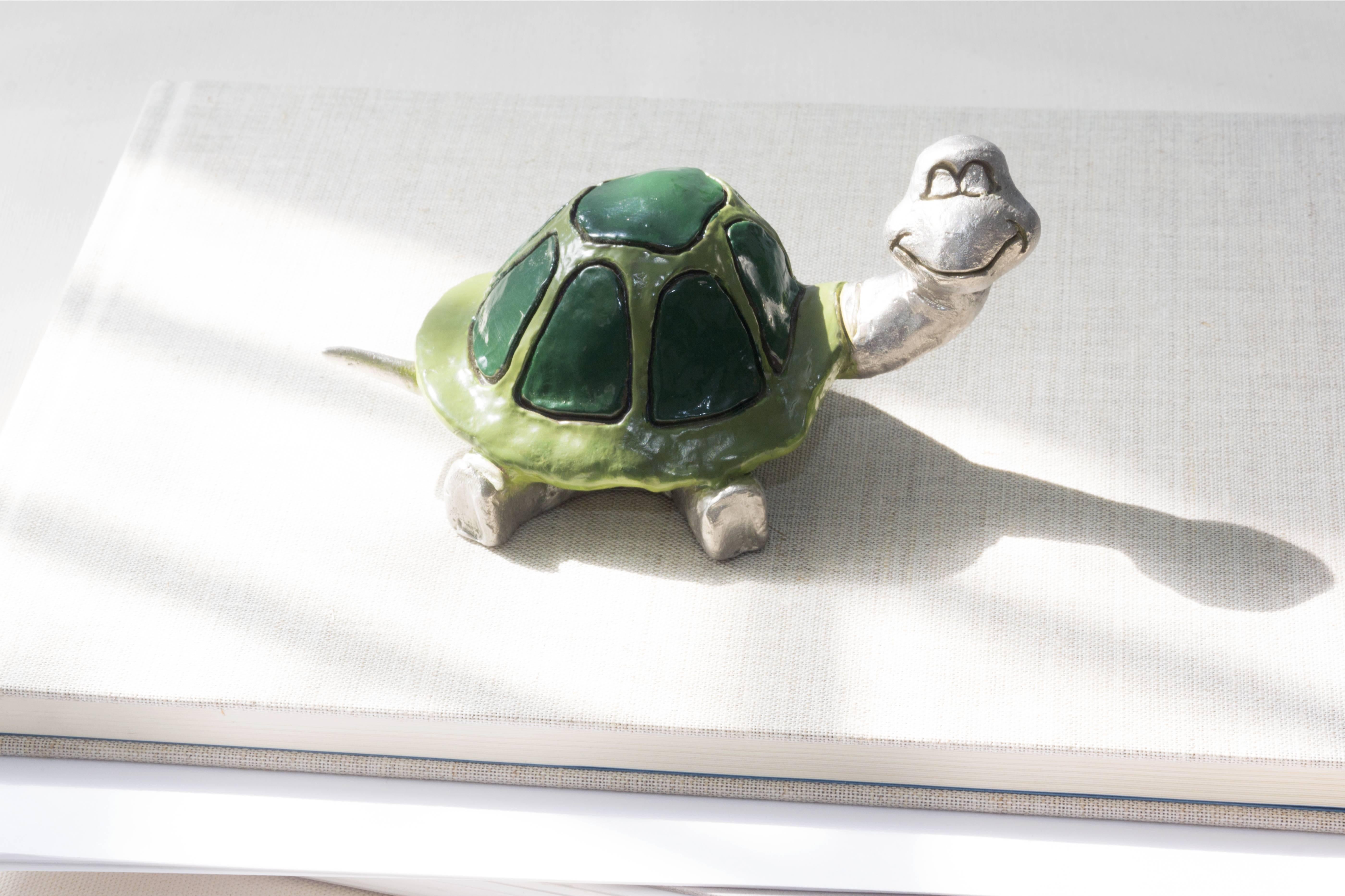 Folk Art Turtle Paperweight Sculpture by Lauren Steinberg For Sale
