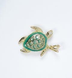 Turtle Pendant Vitreous Enamel & Diamond Pendant 18kt Gold