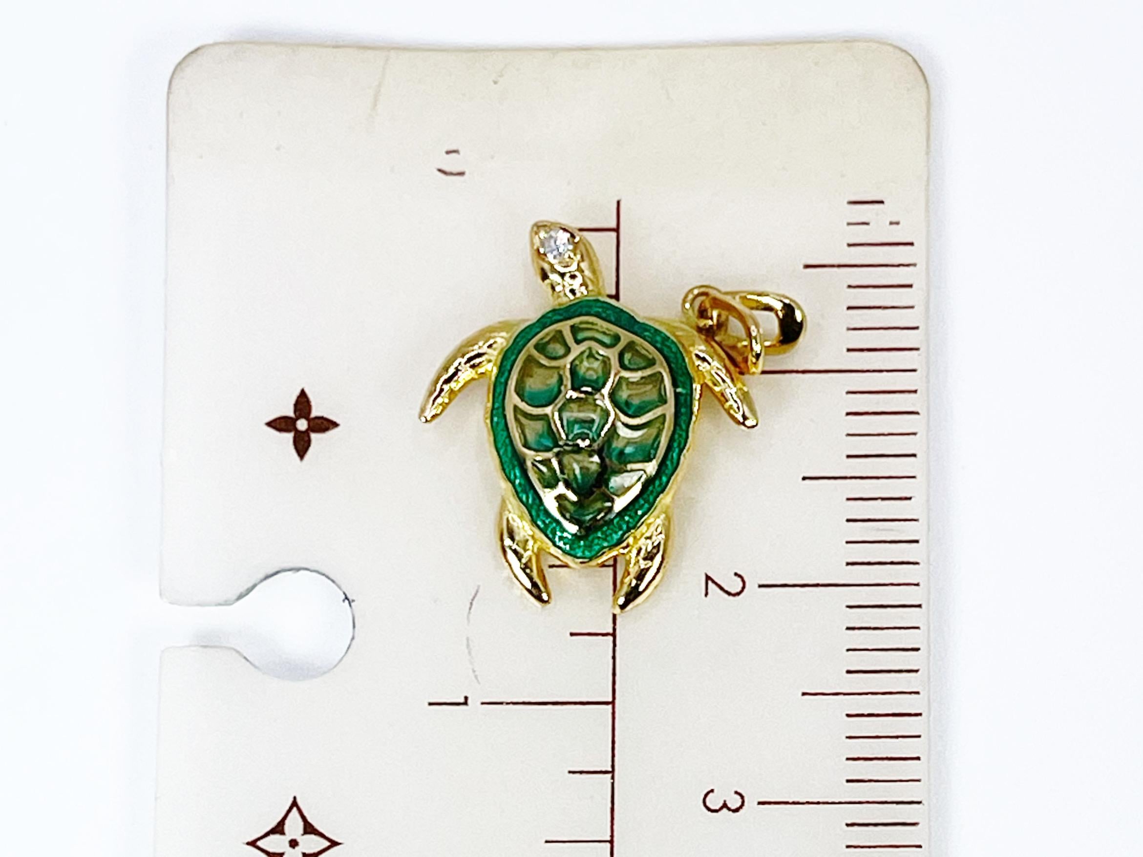 Contemporary Turtle Pendant Vitreous Enamel & Diamond Pendant 18kt Gold