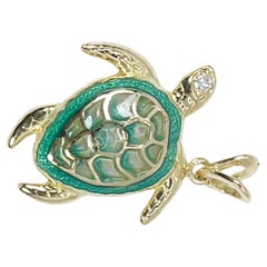 Antique Turtle Pendant Vitreous Enamel & Diamond Pendant 18kt Gold
