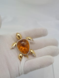 Turtle Pin 18KT Diamonds & Carved Citrine