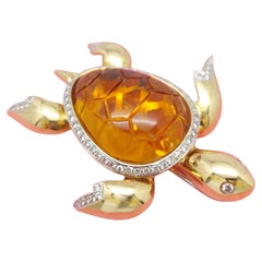 Turtle Pin 18KT Diamonds & Carved Citrine
