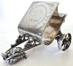 Turtle Pulling Cart Victorian Figural Napkin Ring, Rare, American, circa 1885