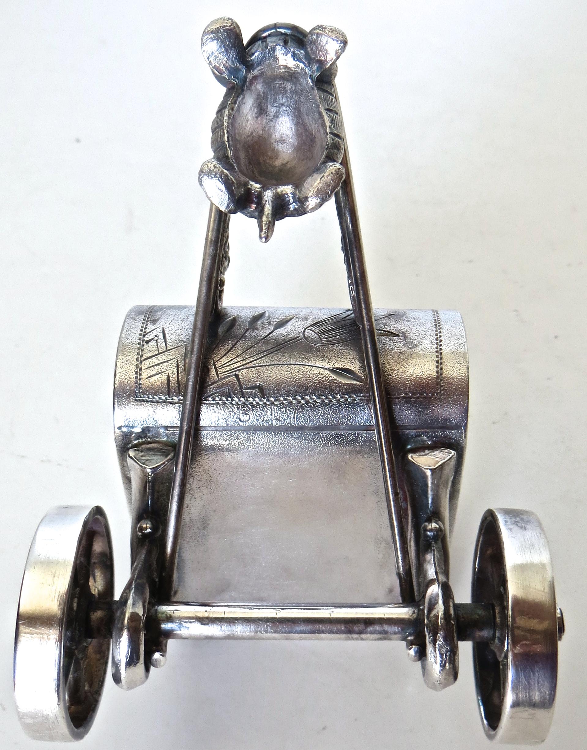 Turtle Pulling Cart Victorian Figural Napkin Ring, Rare, American, circa 1885 2