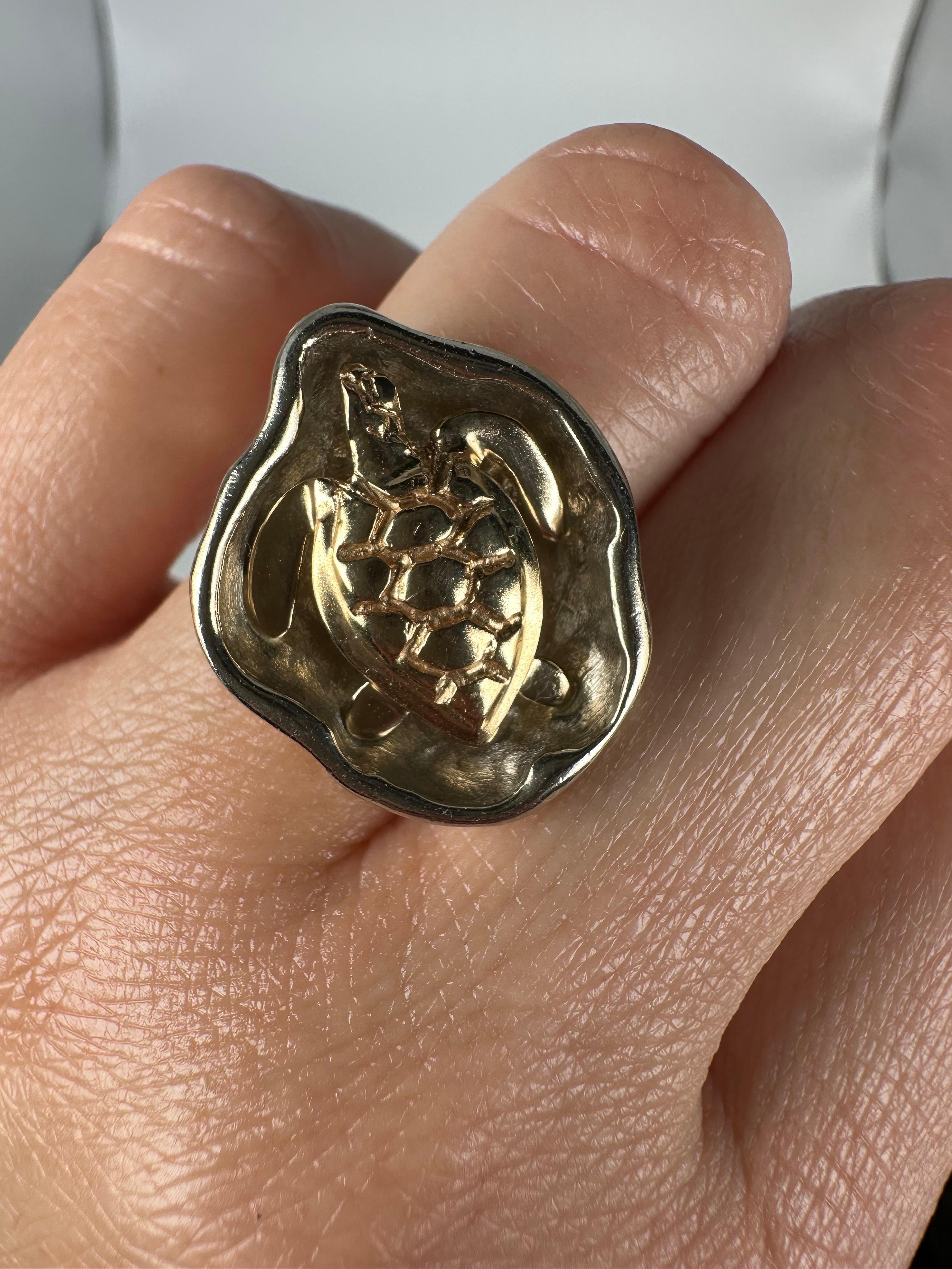 da uomo o donna Anello tartaruga in oro 14KT SS misura 6 Anello tartaruga fatto a mano in vendita