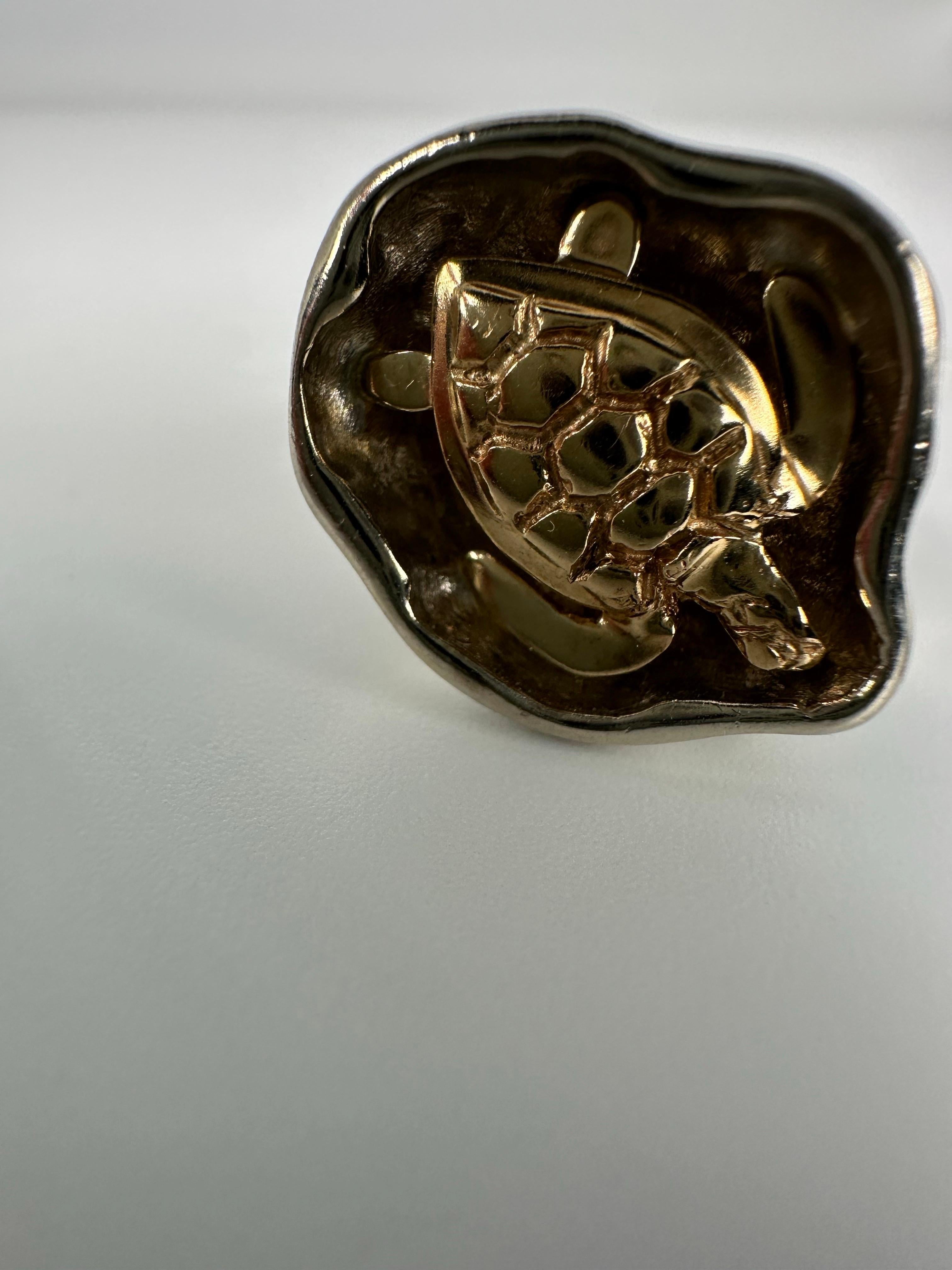Anello tartaruga in oro 14KT SS misura 6 Anello tartaruga fatto a mano in vendita 3