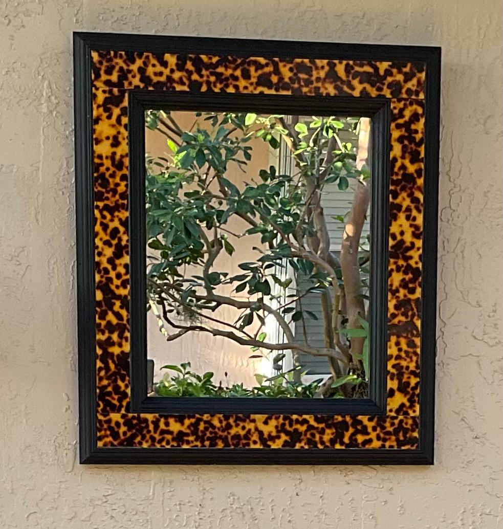 Hand-Crafted Turtle Shell Lucite Faux Framed Turtle Mirror For Sale