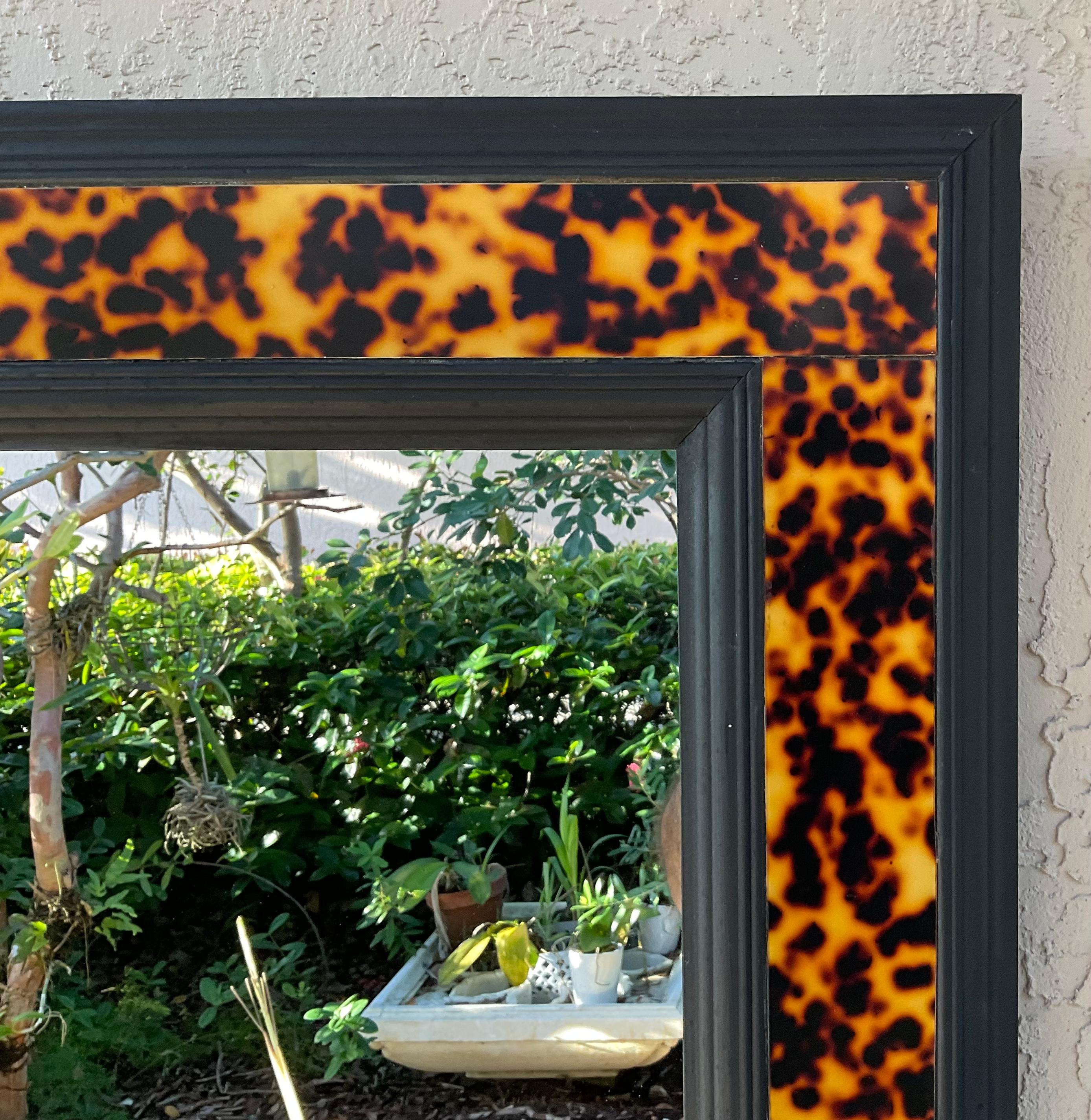 20th Century Turtle Shell Lucite Faux Framed Turtle Mirror For Sale