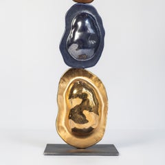 Turtle Shell Totem Gold, Blue and Red Gold Metallic Murano Glass Sculpture